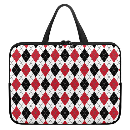 Red Black And White Argyle Pattern Print Laptop Sleeve With Handle