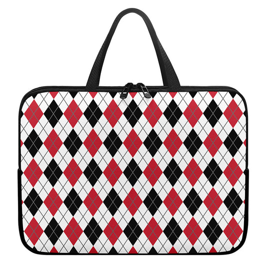 Red Black And White Argyle Pattern Print Laptop Sleeve With Handle