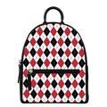 Red Black And White Argyle Pattern Print Leather Backpack