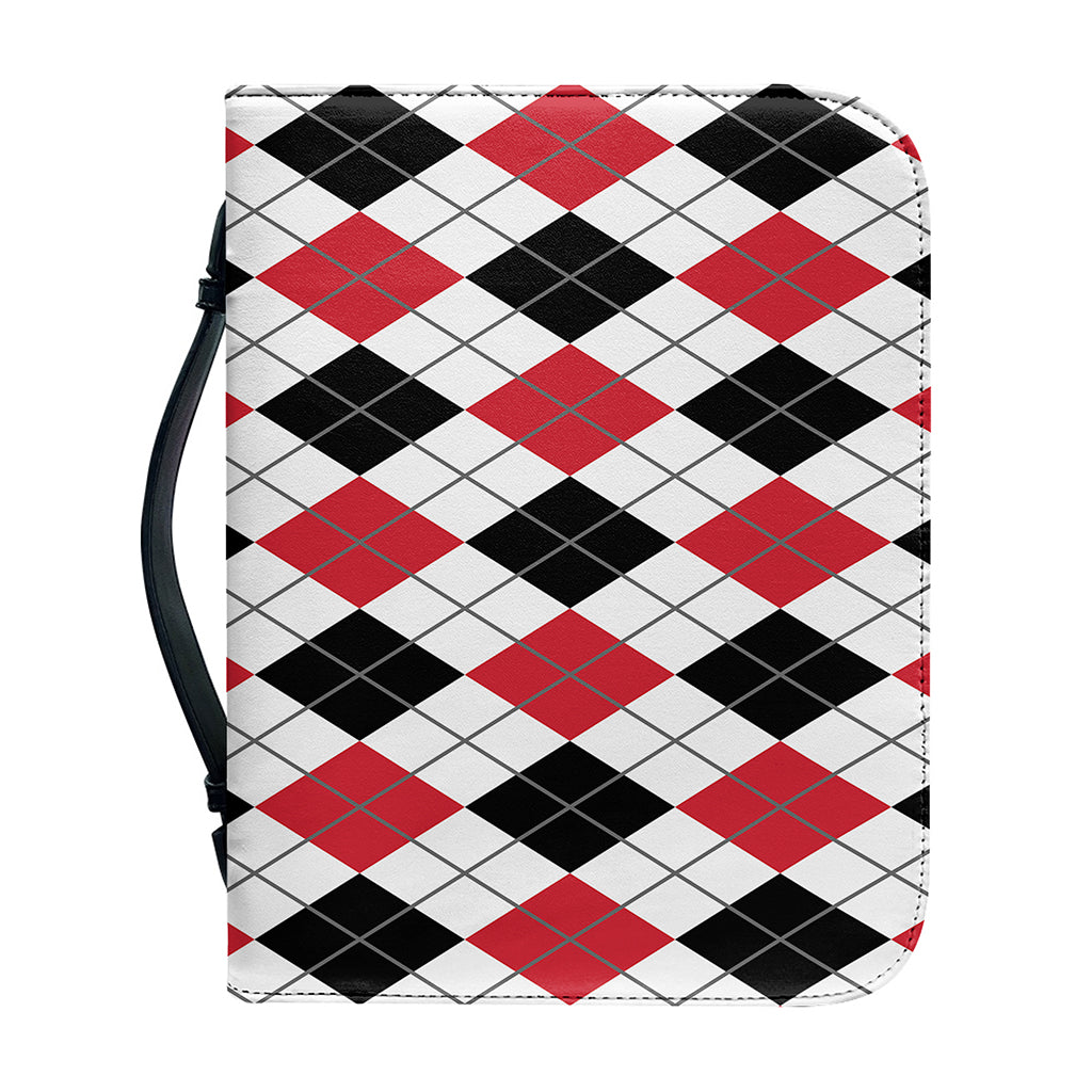 Red Black And White Argyle Pattern Print Leather Bible Cover