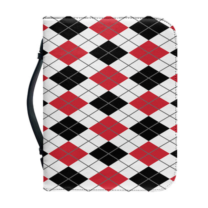 Red Black And White Argyle Pattern Print Leather Bible Cover