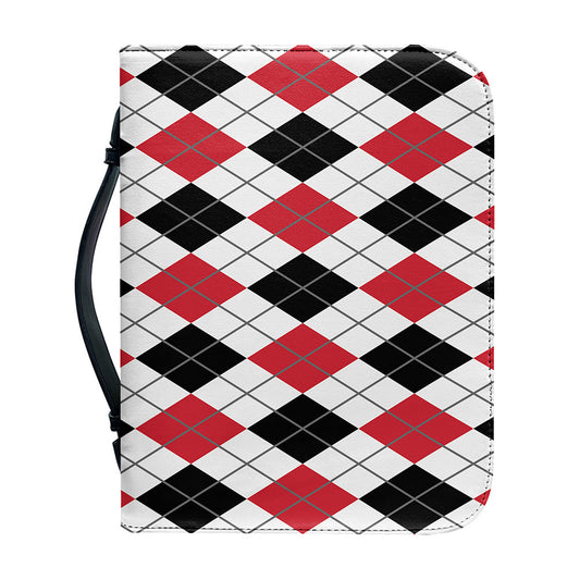 Red Black And White Argyle Pattern Print Leather Bible Cover