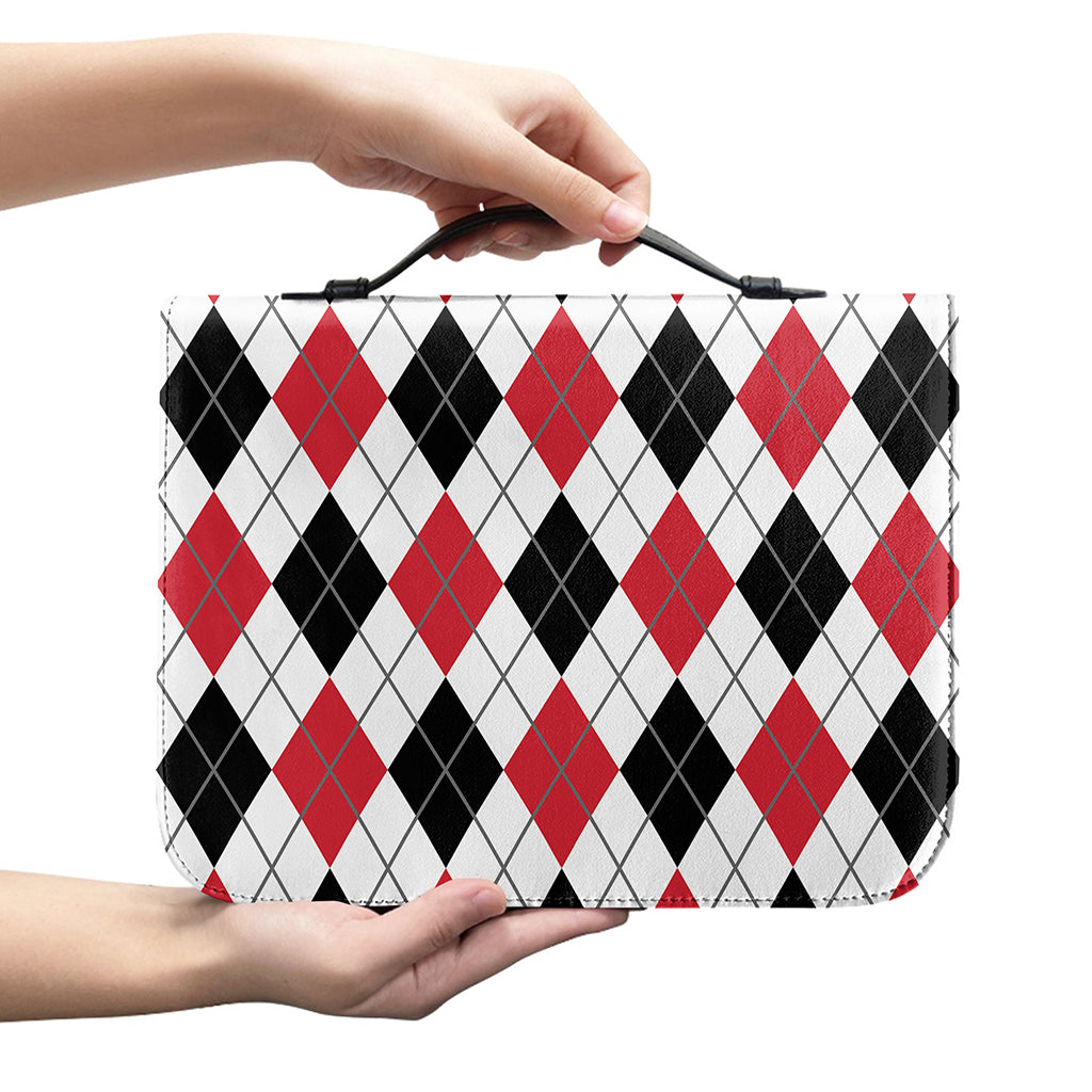 Red Black And White Argyle Pattern Print Leather Bible Cover