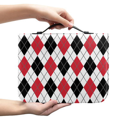 Red Black And White Argyle Pattern Print Leather Bible Cover