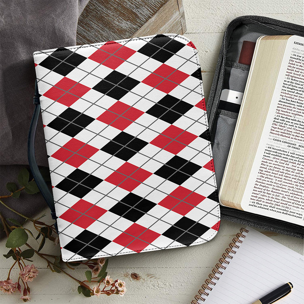 Red Black And White Argyle Pattern Print Leather Bible Cover