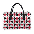 Red Black And White Argyle Pattern Print Leather Duffel Bag