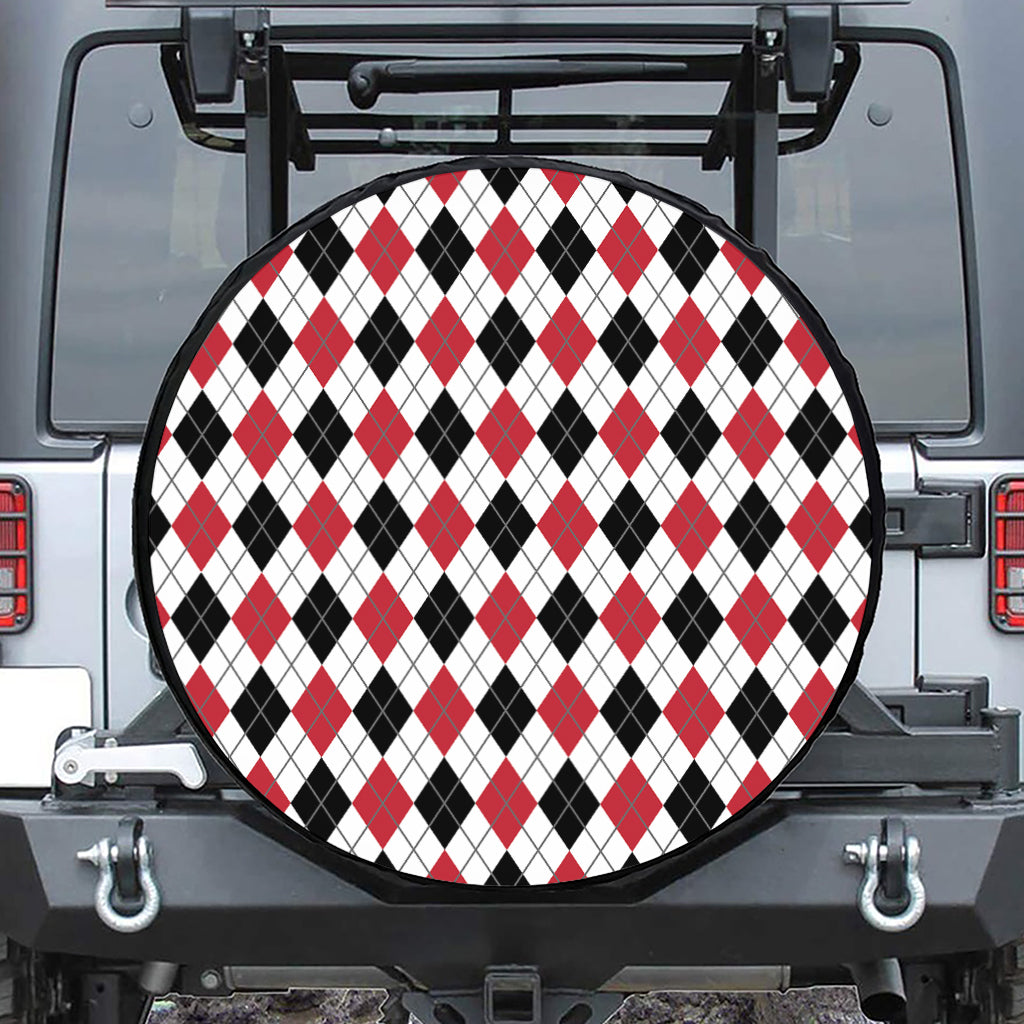 Red Black And White Argyle Pattern Print Leather Spare Tire Cover