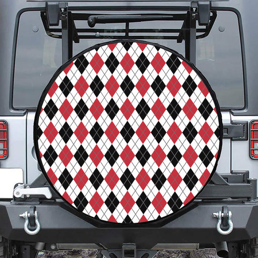 Red Black And White Argyle Pattern Print Leather Spare Tire Cover