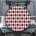Red Black And White Argyle Pattern Print Leather Spare Tire Cover