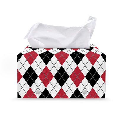Red Black And White Argyle Pattern Print Leather Tissue Box Cover