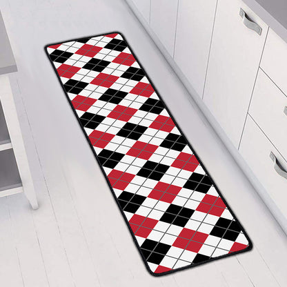 Red Black And White Argyle Pattern Print Long Kitchen Mat