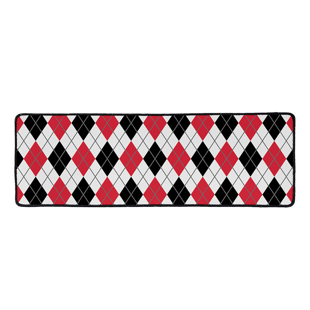 Red Black And White Argyle Pattern Print Long Kitchen Mat