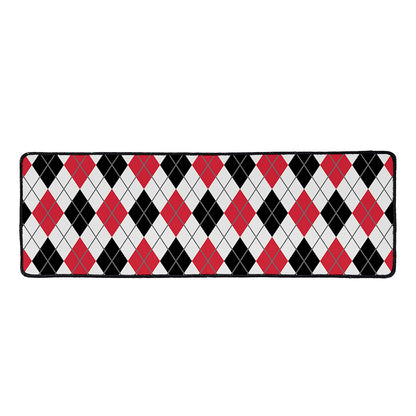 Red Black And White Argyle Pattern Print Long Kitchen Mat