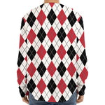 Red Black And White Argyle Pattern Print Long Sleeve Baseball Jersey