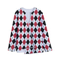Red Black And White Argyle Pattern Print Long Sleeve Short Coat
