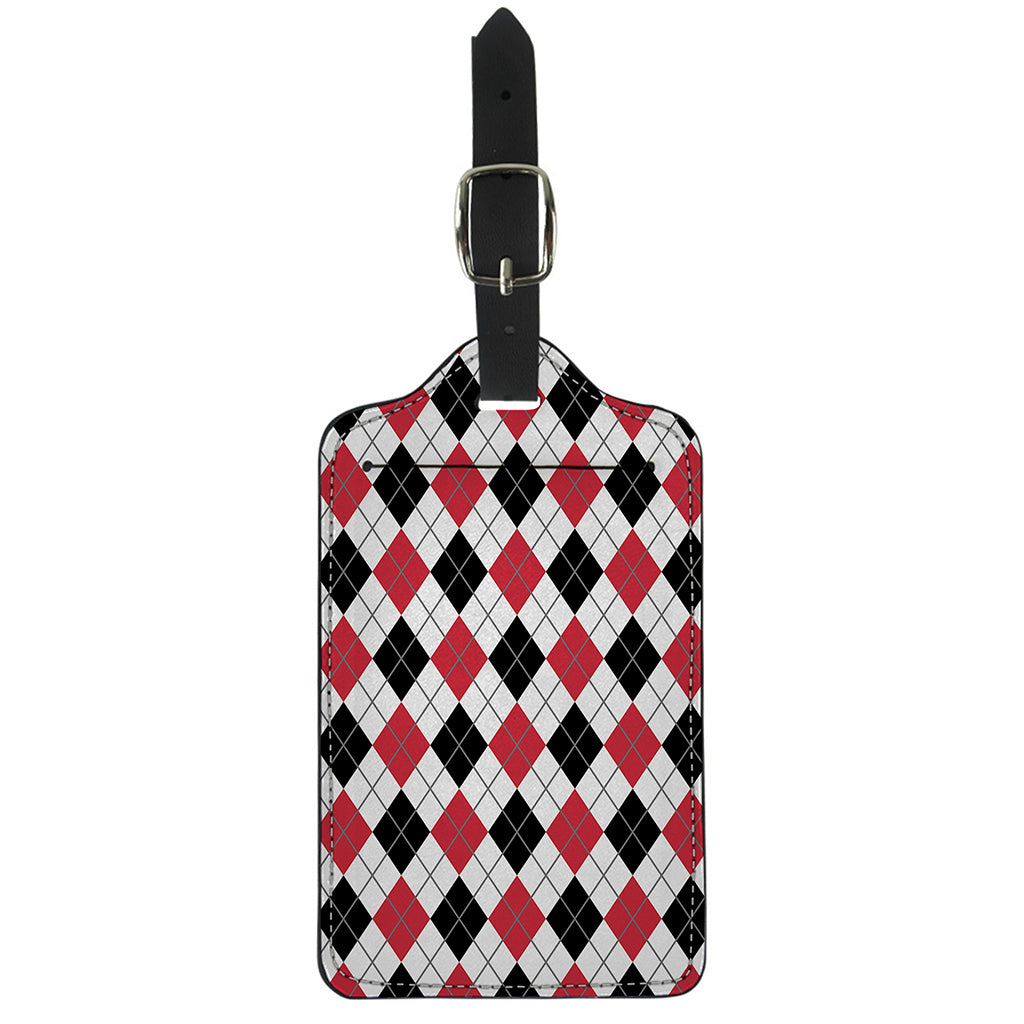 Red Black And White Argyle Pattern Print Luggage Tag