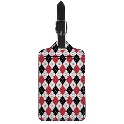 Red Black And White Argyle Pattern Print Luggage Tag