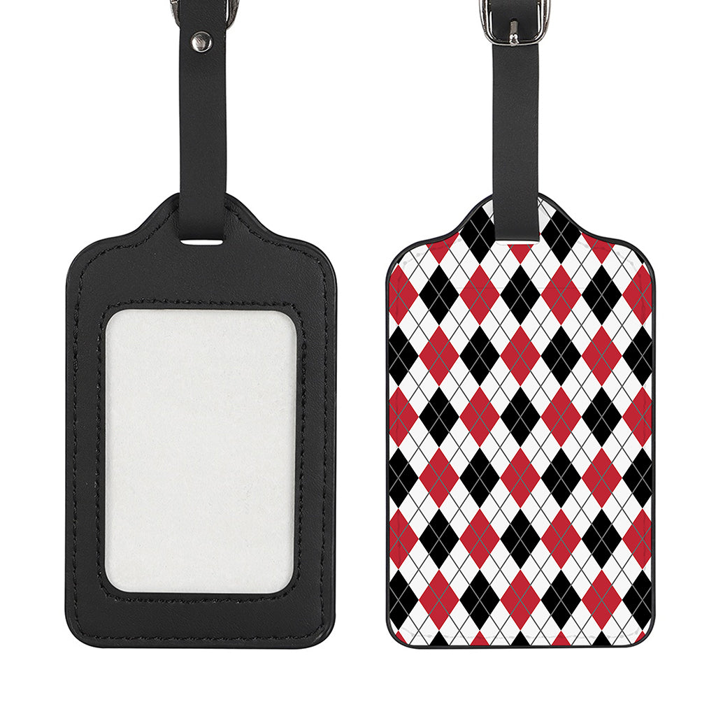 Red Black And White Argyle Pattern Print Luggage Tag