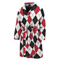 Red Black And White Argyle Pattern Print Men's Bathrobe
