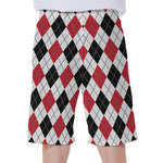 Red Black And White Argyle Pattern Print Men's Beach Shorts