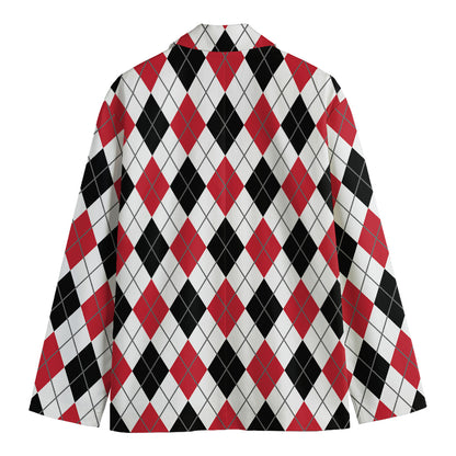 Red Black And White Argyle Pattern Print Men's Blazer