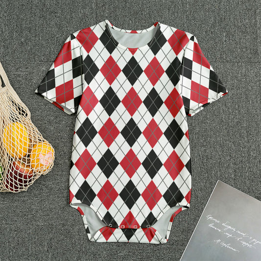 Red Black And White Argyle Pattern Print Men's Bodysuit