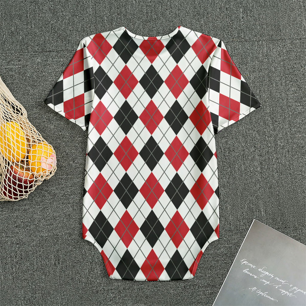 Red Black And White Argyle Pattern Print Men's Bodysuit