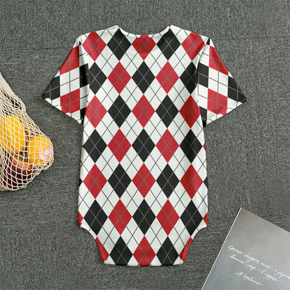 Red Black And White Argyle Pattern Print Men's Bodysuit