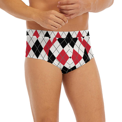 Red Black And White Argyle Pattern Print Men's Briefs