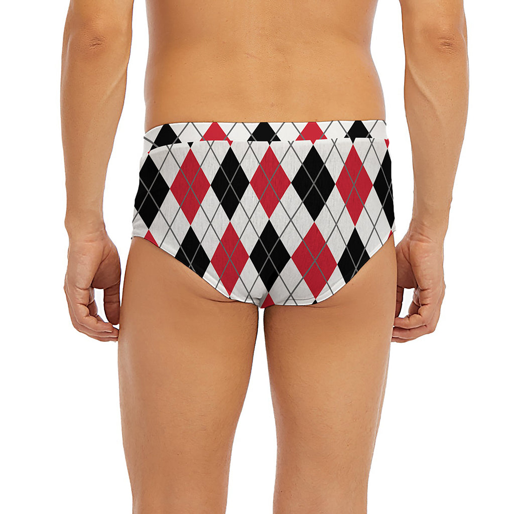 Red Black And White Argyle Pattern Print Men's Briefs