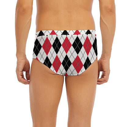 Red Black And White Argyle Pattern Print Men's Briefs