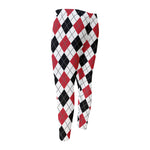 Red Black And White Argyle Pattern Print Men's Compression Pants