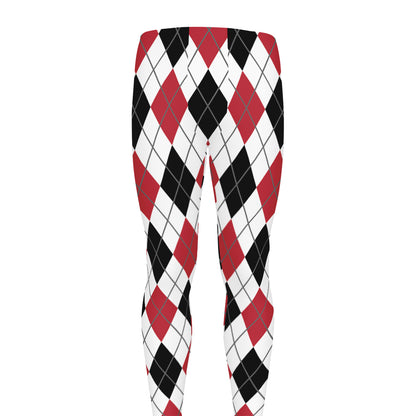 Red Black And White Argyle Pattern Print Men's leggings