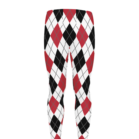 Red Black And White Argyle Pattern Print Men's leggings