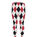 Red Black And White Argyle Pattern Print Men's leggings