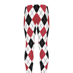 Red Black And White Argyle Pattern Print Men's leggings