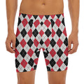 Red Black And White Argyle Pattern Print Men's Long Boxer Briefs