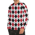 Red Black And White Argyle Pattern Print Men's Long Sleeve Rash Guard