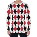 Red Black And White Argyle Pattern Print Men's Long Sleeve T-Shirt