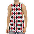 Red Black And White Argyle Pattern Print Men's Muscle Tank Top