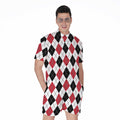Red Black And White Argyle Pattern Print Men's Romper
