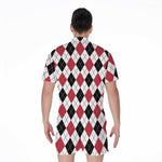 Red Black And White Argyle Pattern Print Men's Rompers