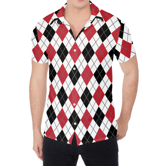 Red Black And White Argyle Pattern Print Men's Shirt