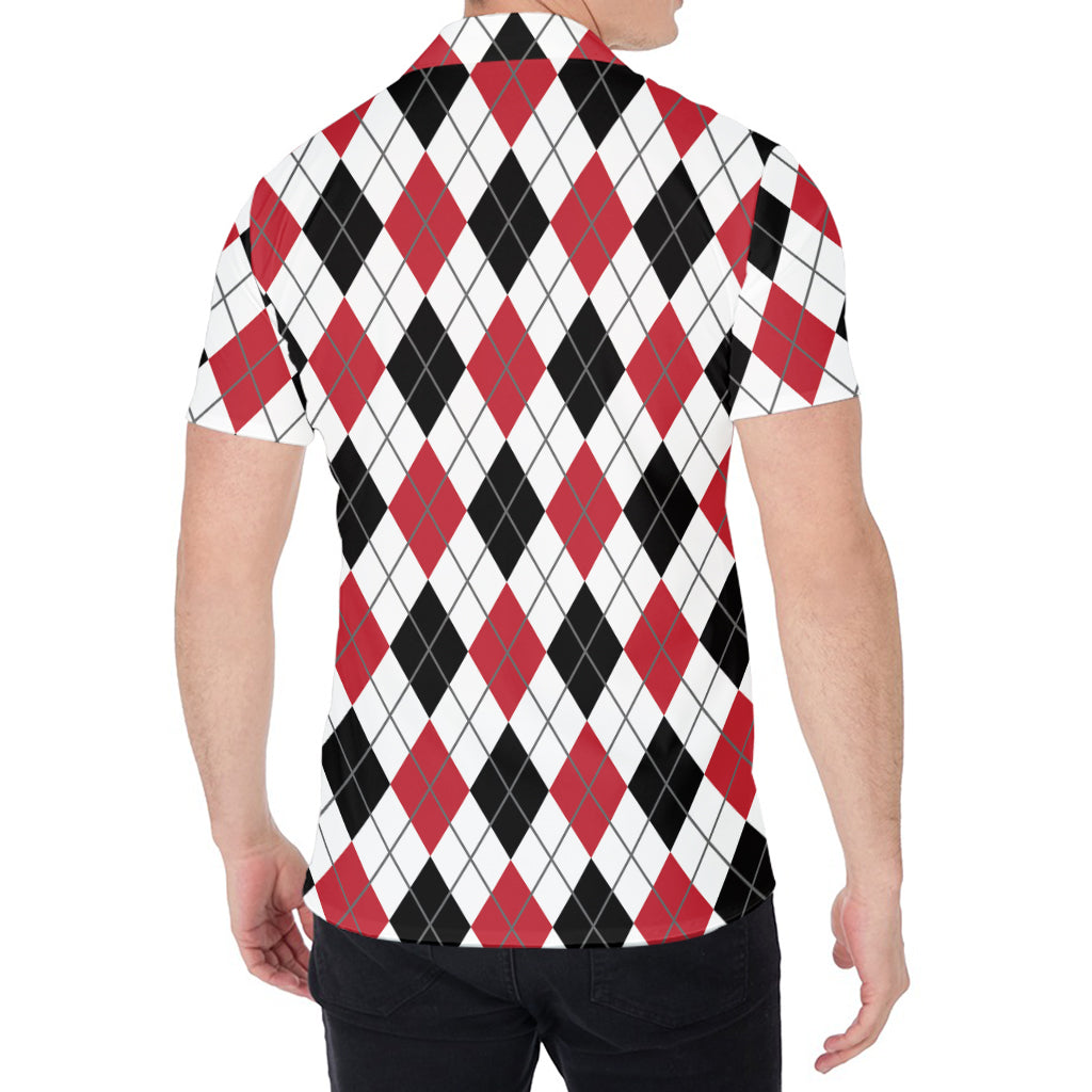 Red Black And White Argyle Pattern Print Men's Shirt