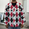 Red Black And White Argyle Pattern Print Men's Shirt Jacket