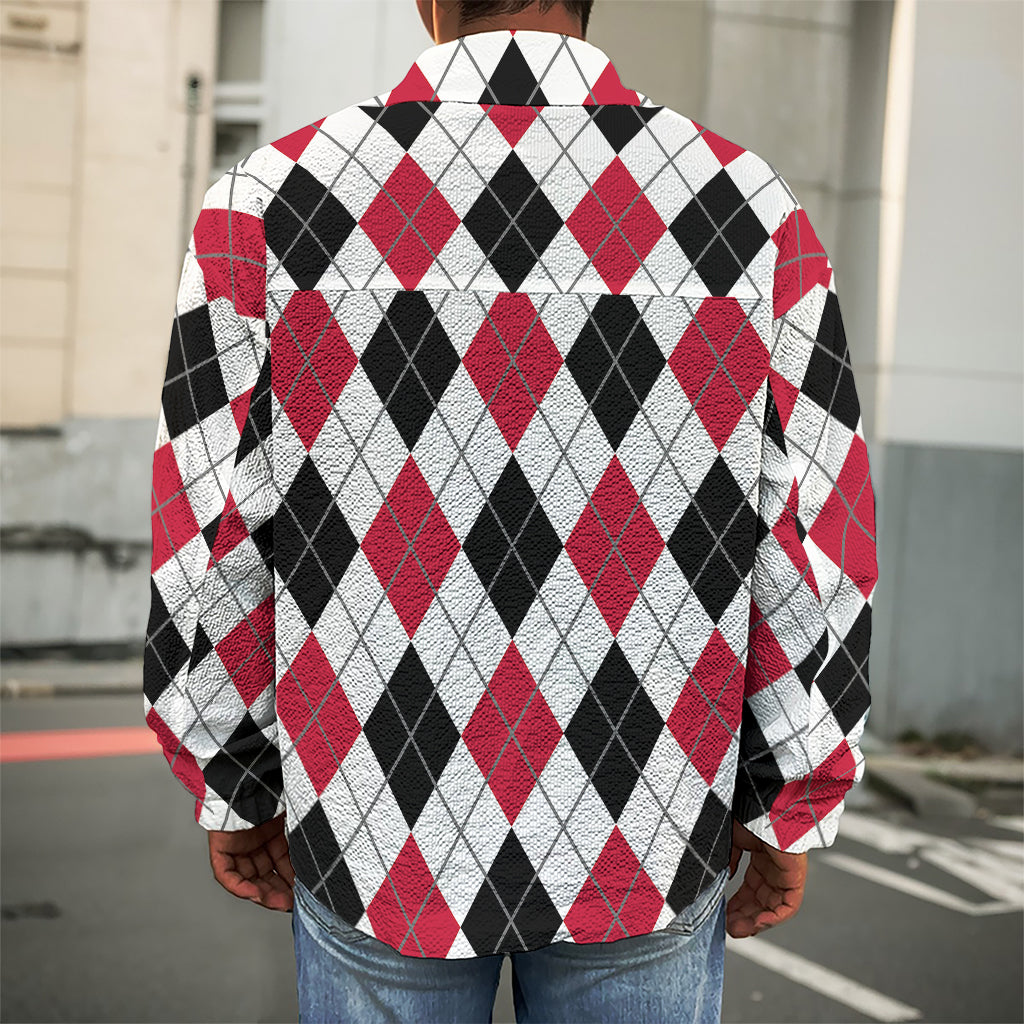 Red Black And White Argyle Pattern Print Men's Shirt Jacket