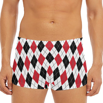 Red Black And White Argyle Pattern Print Men's Short Boxer Briefs