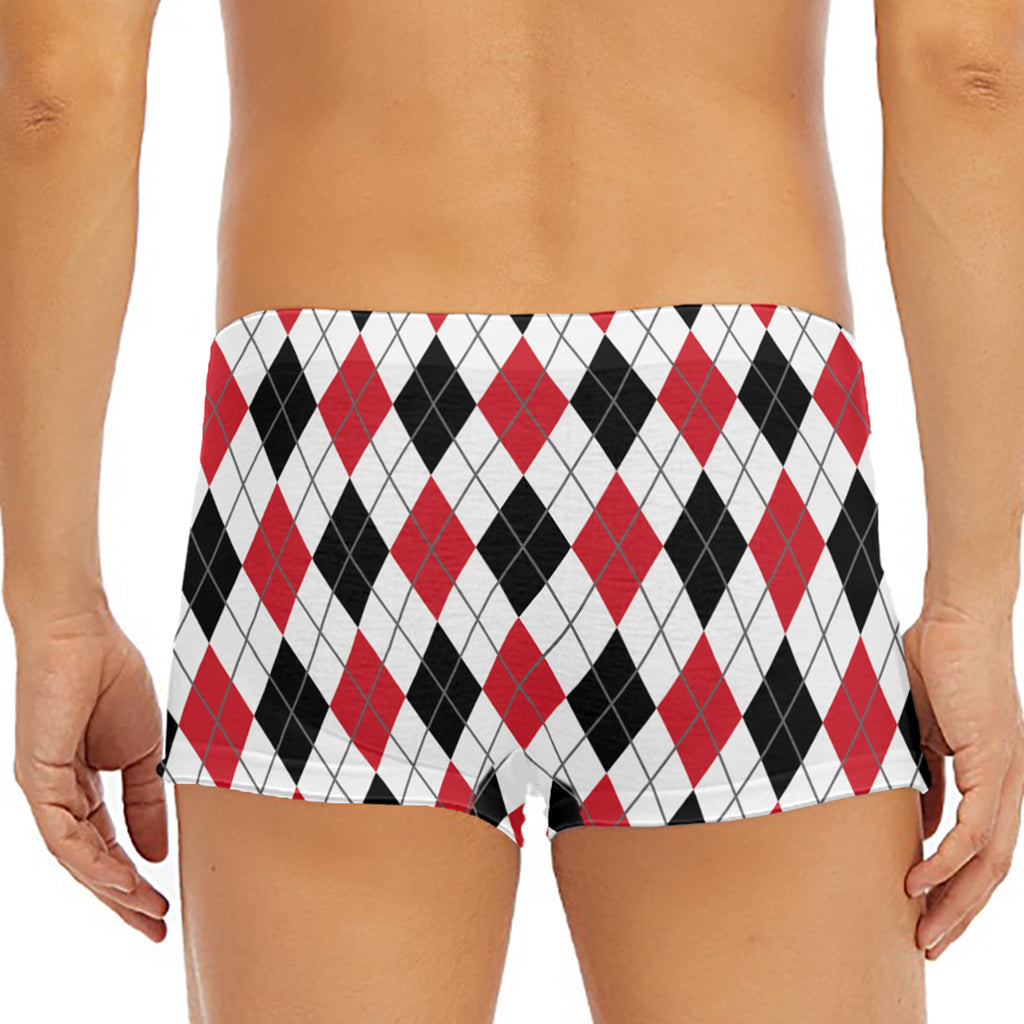 Red Black And White Argyle Pattern Print Men's Short Boxer Briefs