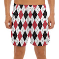 Red Black And White Argyle Pattern Print Men's Split Running Shorts