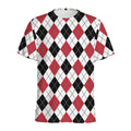 Red Black And White Argyle Pattern Print Men's Athletic T-Shirt